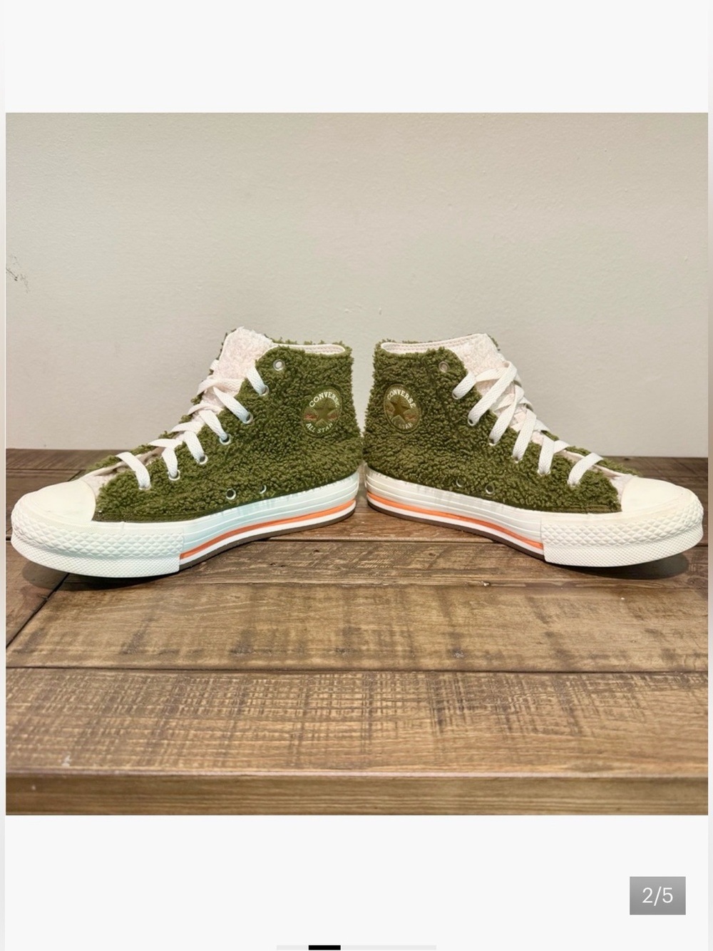 Converse Women’s6/Mens4 Olive Fuzzy Sneakers